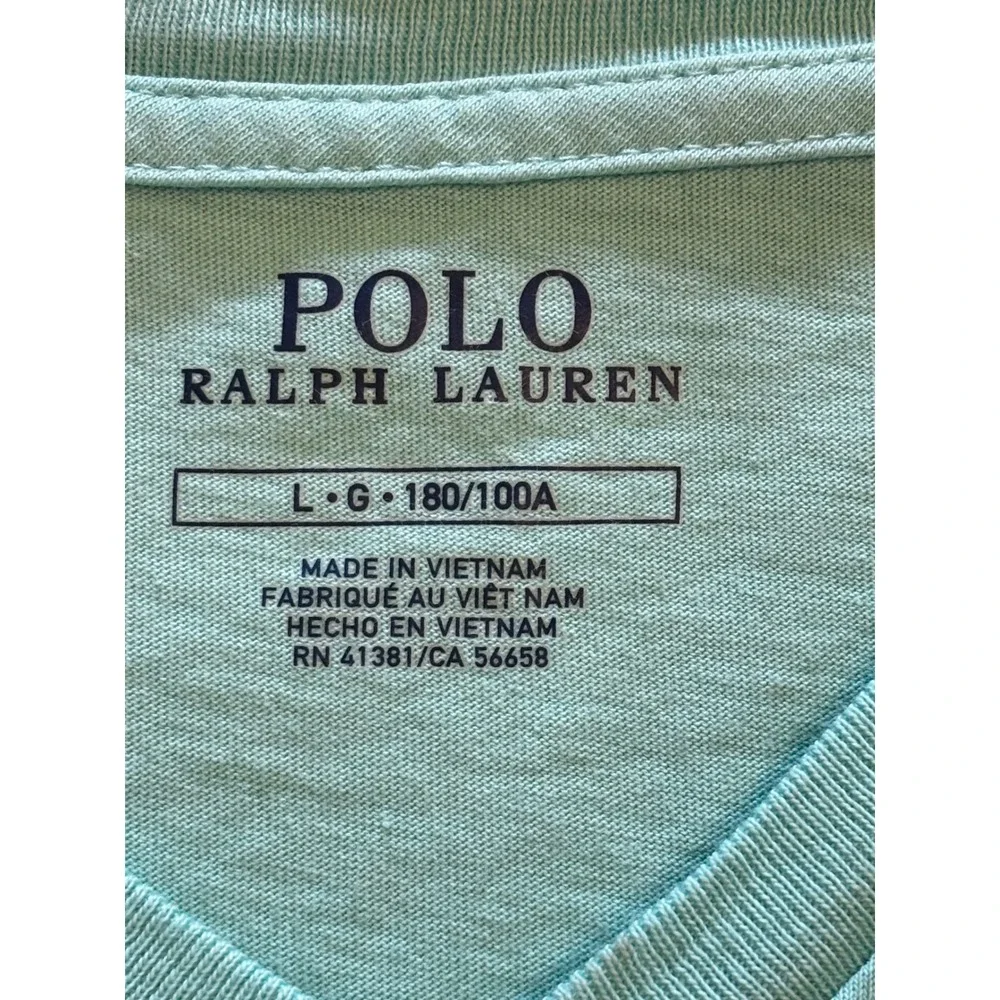 Polo Ralph Lauren Mens Large V-Neck T-Shirt Mint Green Pink Pony Custom Fit Tee
